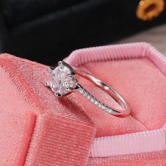 🔥DIAMOND SOLITAIRE FLOWER ROUND BRILLIANT CUT CZ WEDDING RING, K766 - Picture 6 of 9